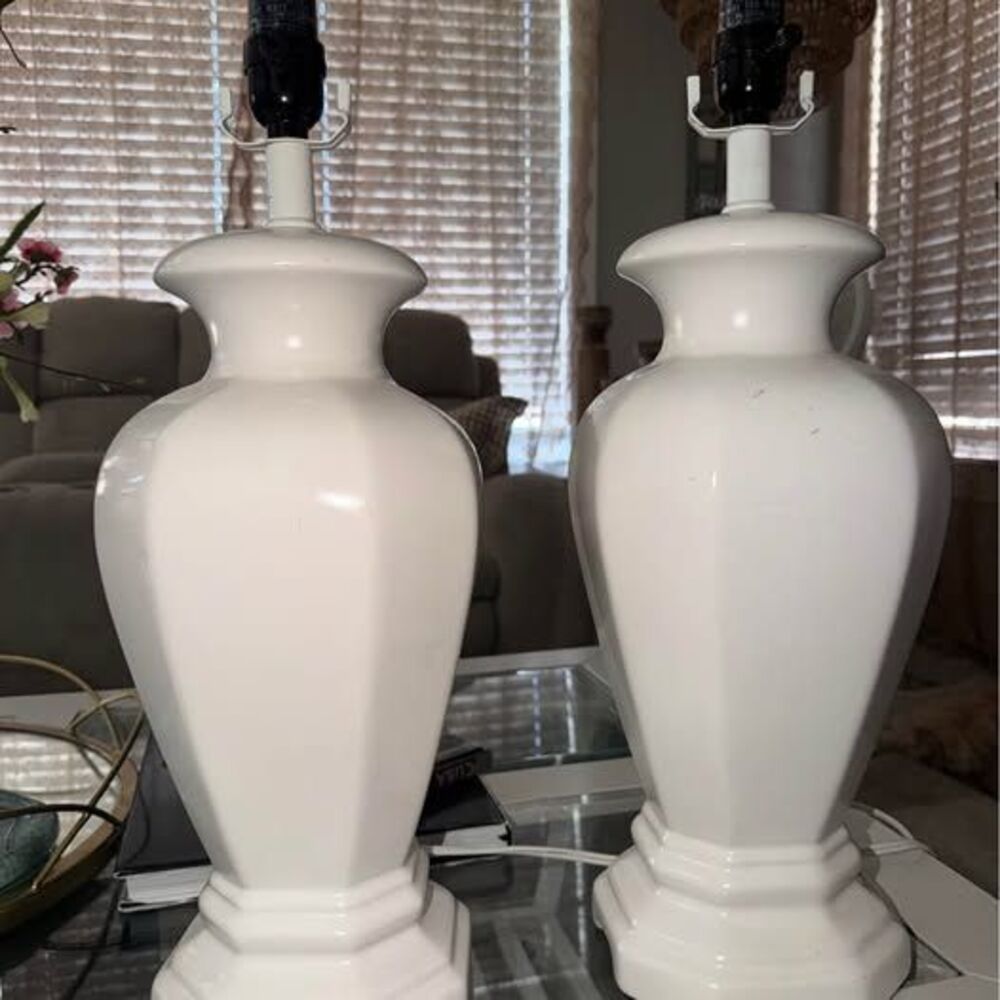 Pair of White Ceramic Table Lamps